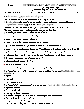 Đề và đáp án khảo sát giữa học kì II Tiếng việt lớp 3 - Năm học 2015-2016